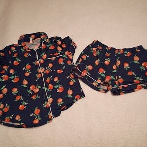 Navy Blue Pajama Set with Orange Print